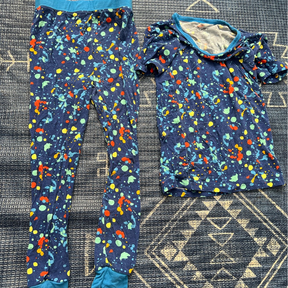 Little sleepies 3T short sleeve long pants paint splatter pajamas